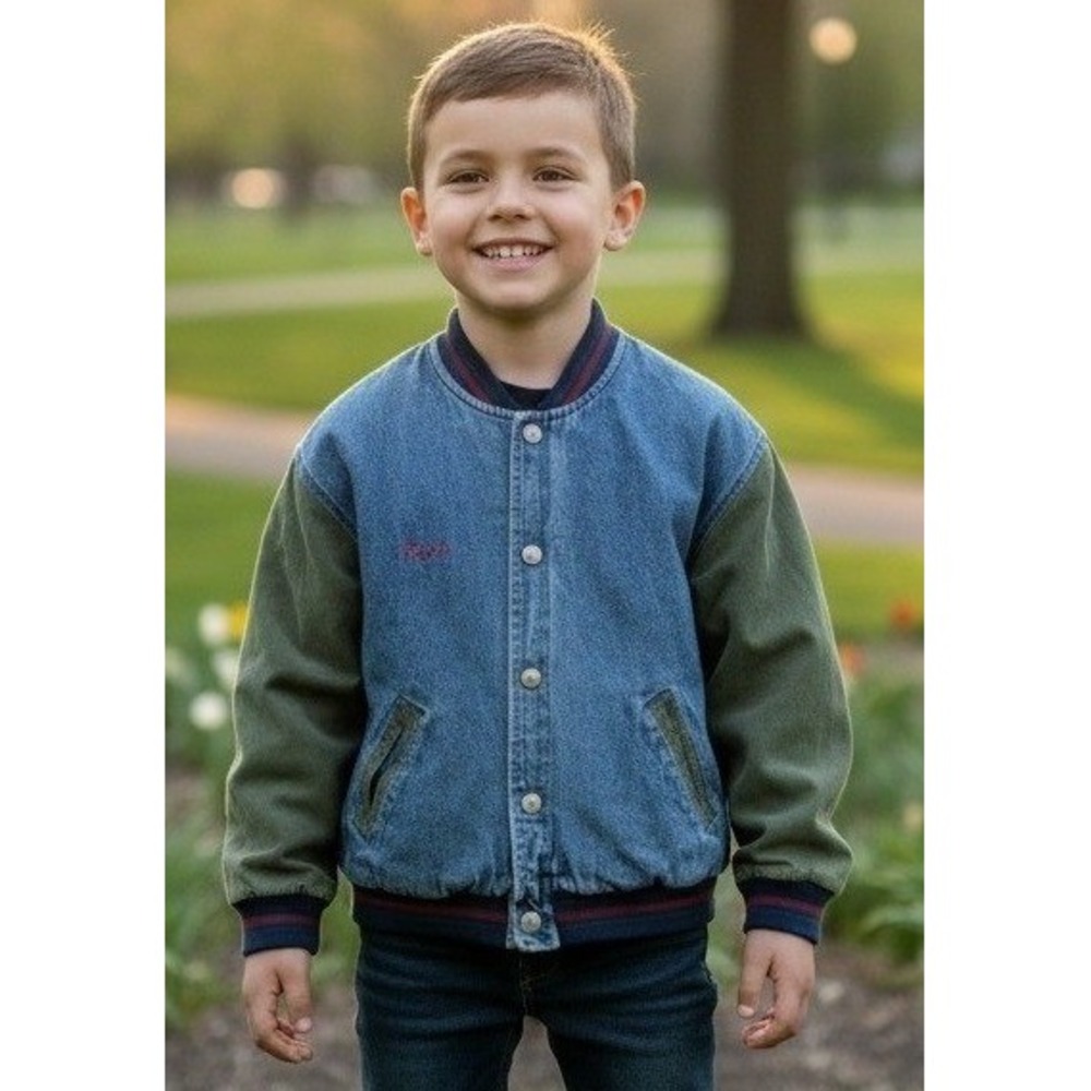 Y2K Genuine Blues Denim Jacket Kids Size S Embroidered Tow Truck Quilted Lined